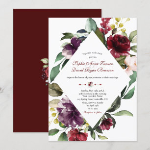 Invitation Mariage Royal Burgundy Plum Blush Flowers