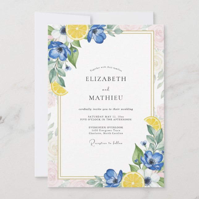 Invitation Mariage Royal Citron Citrus Eucalyptus (Devant)