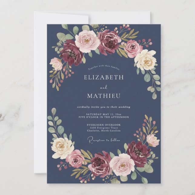 Invitation Mariage Royal d'Automne Bleu Marine (Devant)