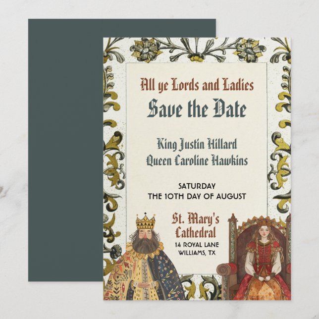 Invitation Mariage royal de la Renaissance médiévale Enregist (Devant / Derrière)