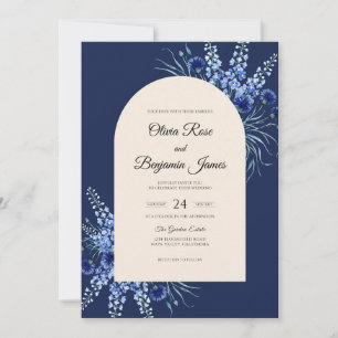 Invitation Mariage Royal Delphinium Eucalyptus Bleu Marine