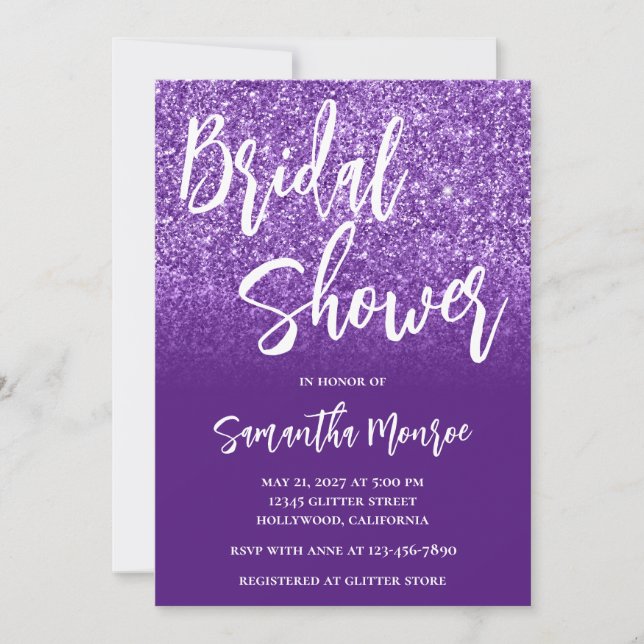 Invitation Mariage Royal en Glitter Dégradé Violet (Devant)