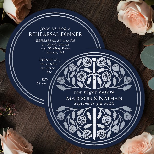 Invitation Mariage Royal Épée Argent Bleu Répétition Générale (Créateur téléchargé)