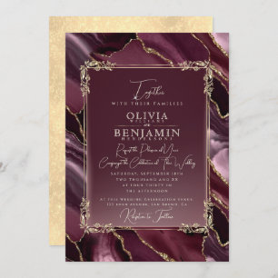 Invitation Mariage Royal Gold Frame florales & Agate Marble