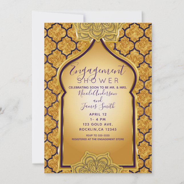 Invitation Mariage Royal Indien de Style Arabe sous la Douche (Devant)