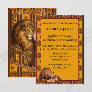 Invitation Mariage Royal Lion Africain - Géométrique Luxueux
