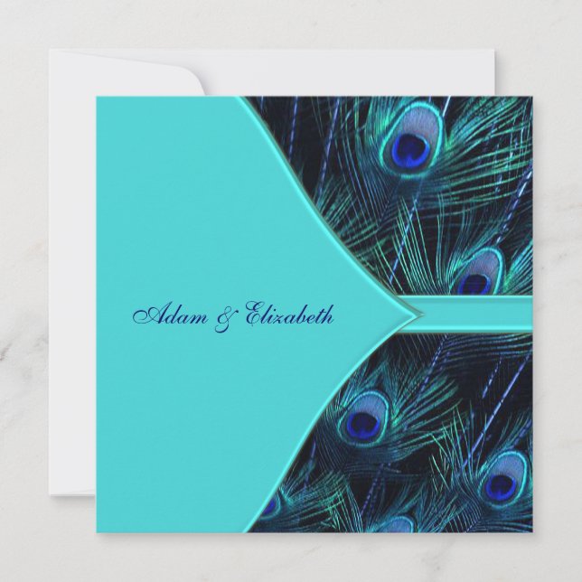 Invitation Mariage Royal Paon Bleu Turquoise (Devant)