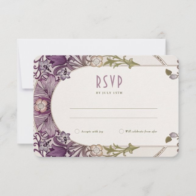 Invitation Mariage RSVP Art Nouveau William Morris Lavender I (Devant)