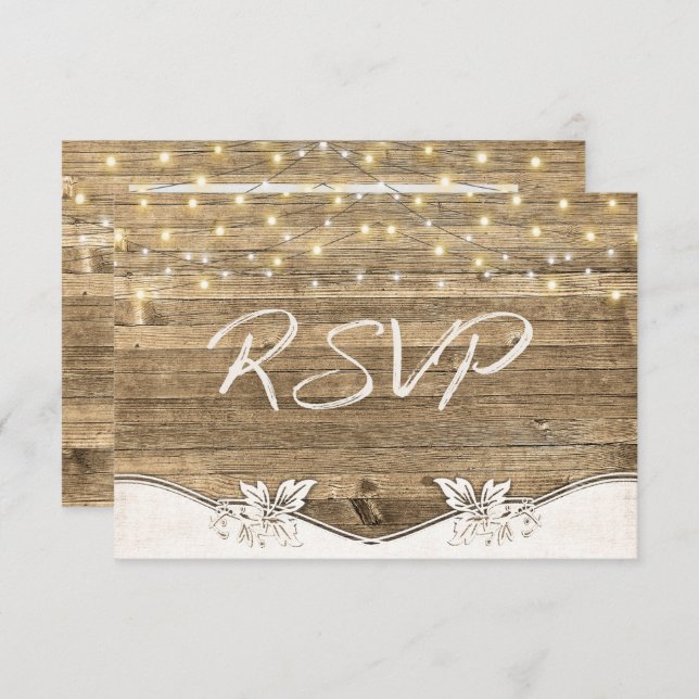 Invitation mariage RSVP- bois et lumières brillantes (Devant / Derrière)