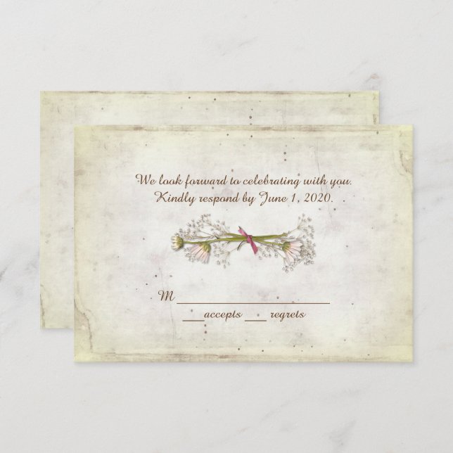 Invitation Mariage RSVP - bouquet de marguerite avec perles (Devant / Derrière)