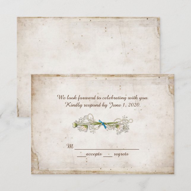 Invitation Mariage RSVP - bouquet de marguerite avec perles (Devant / Derrière)