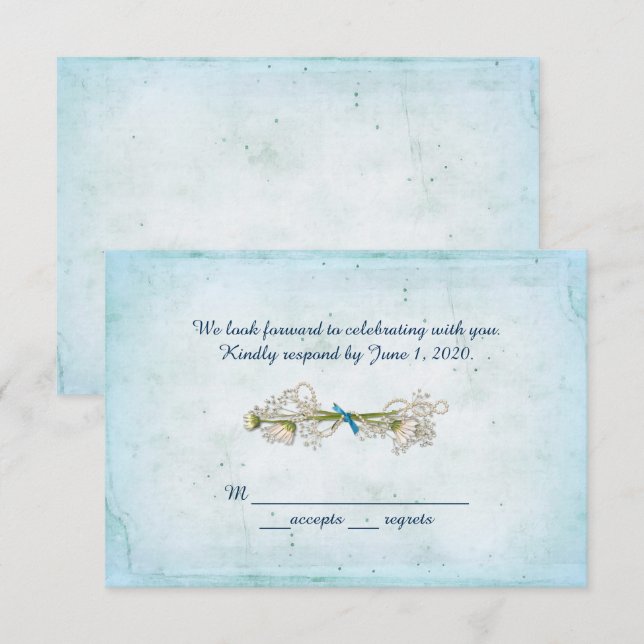 Invitation Mariage RSVP - bouquet de marguerite avec perles (Devant / Derrière)