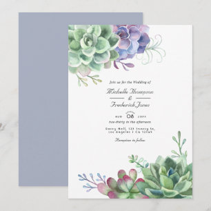 Invitation Mariage RSVP Code QR Cactus Succulentes Aquarelle