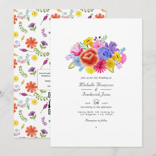 Invitation Mariage RSVP Code QR Fête Florale Aquarelle