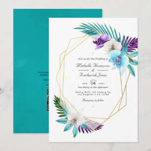 Invitation Mariage RSVP Code QR Géométrique Orchidées Tropica