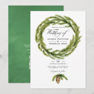 Invitation Mariage RSVP Code QR Pinède Aquarelle Hivernale