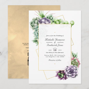 Invitation Mariage RSVP Code QR Succulents Géométriques
