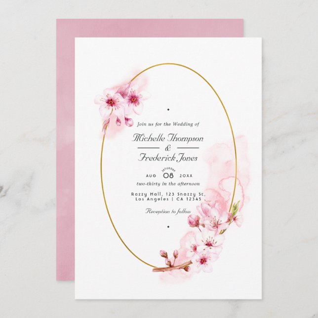 Invitation Mariage RSVP de code QR de fleurs de cerisier rose (Devant / Derrière)