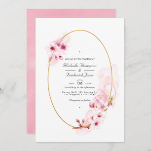Invitation Mariage RSVP de code QR de fleurs de cerisier rose