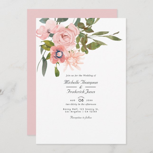 Invitation Mariage RSVP de code QR flou rose (Devant / Derrière)