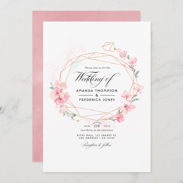 Invitation Mariage RSVP de code QR géométrique en fleurs de c (Devant / Derrière)