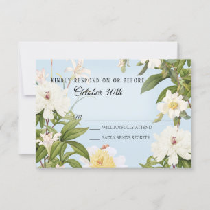 Invitation Mariage RSVP Fleur Bleue Vintage Ivory Rose Pivoin