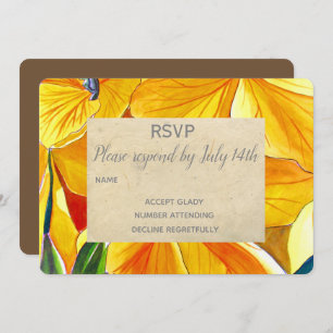 Invitation Mariage RSVP fleurs jaunes pays rustique