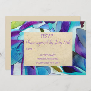 Invitation Mariage RSVP Orchidées bleu violet art des fleurs 