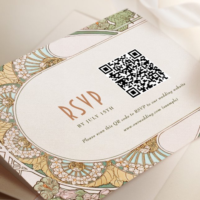 Invitation Mariage RSVP QR Code Art Nouveau Vintage Mucha (Créateur téléchargé)