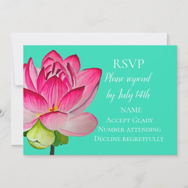 Invitation Mariage RSVP rose lotus aquarelle art fleur (Devant)