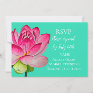 Invitation Mariage RSVP rose lotus aquarelle art fleur