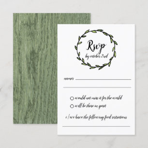 Invitation Mariage RSVP rustique vert feuille de couronne