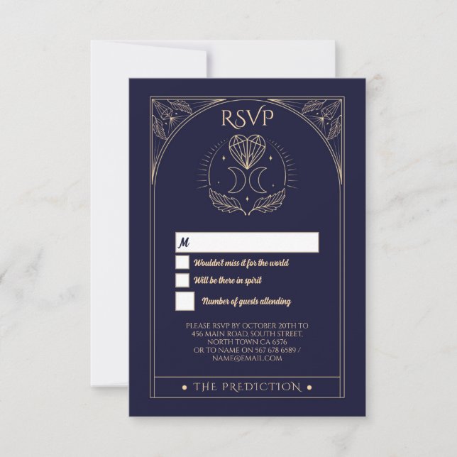 Invitation Mariage RSVP Tarot Lune Étoiles Coeurs Répondre Ca (Devant)