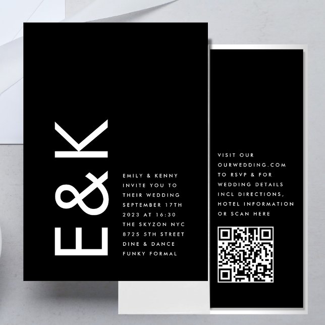 Invitation Mariage RSVP Ultra Modern Bold Monogram QR CODE (Créateur téléchargé)