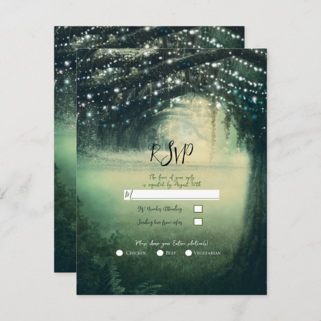 Invitation Mariage RSVP vert de la forêt enchantée (Devant / Derrière)