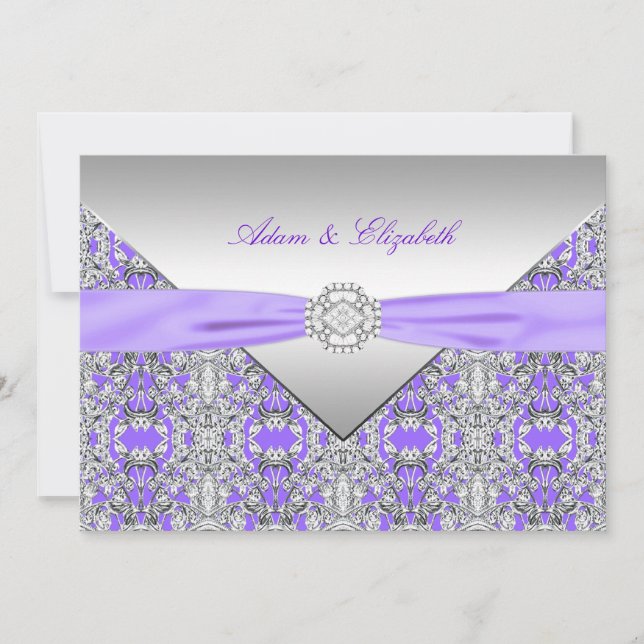 Invitation Mariage Ruban de Diamant de Dentelle Violet Lavand (Devant)