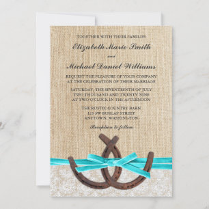 Invitation Mariage Ruban de Teal de Fer à Cheval en Dentelle