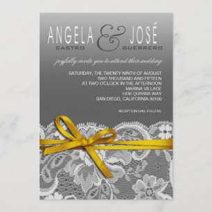 Invitation Mariage Ruban et Dentelle   gris jaune
