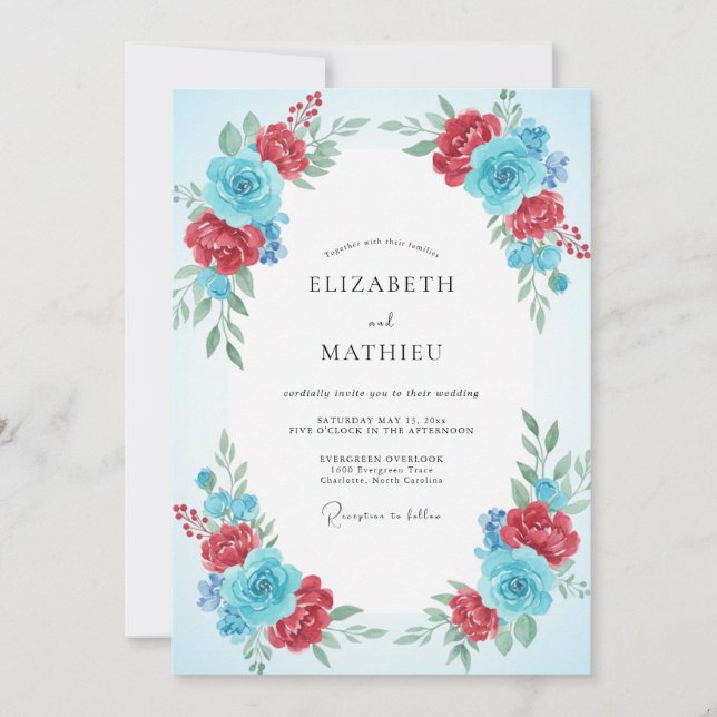 Invitation Mariage Rubis Azuré Ranunculus Eucalyptus (Devant)