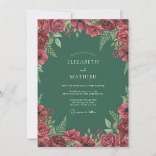 Invitation Mariage Rubis Émeraude Feuillage Eucalyptus