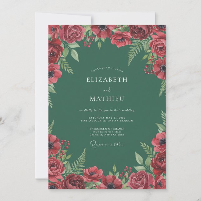 Invitation Mariage Rubis Émeraude Feuillage Eucalyptus (Devant)