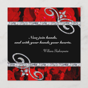 Invitation Mariage Ruby Red Roses & Diamond Swirls