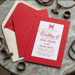 Invitation Mariage runique d'amour éternel nordique rouge