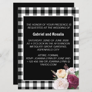 Invitation Mariage Russe Black and White Buffalo Check