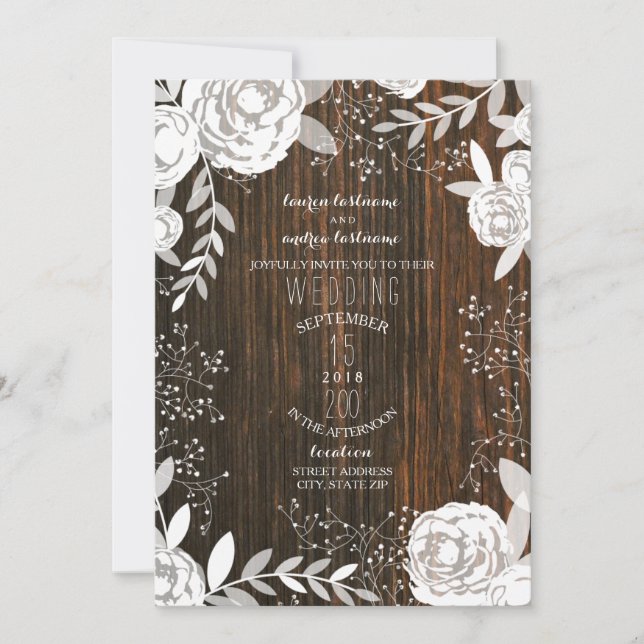 Invitation Mariage Russe de Barnwood Floral Blanc (Devant)