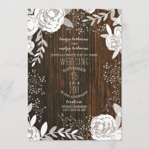 Invitation Mariage Russe de Barnwood Floral Blanc