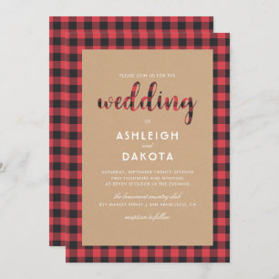 Invitation Mariage Russe de script de script de plaid Kraft &