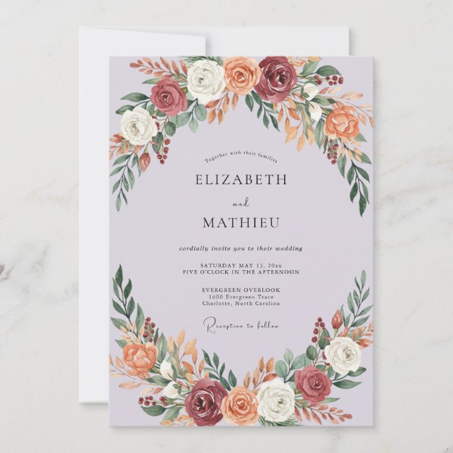 Invitation Mariage Rust Abricot Ranunculus Eucalyptus (Devant)
