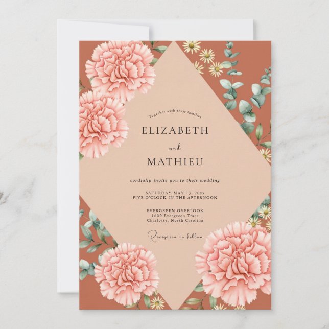 Invitation Mariage Rust Peach Ranunculus Eucalyptus (Devant)
