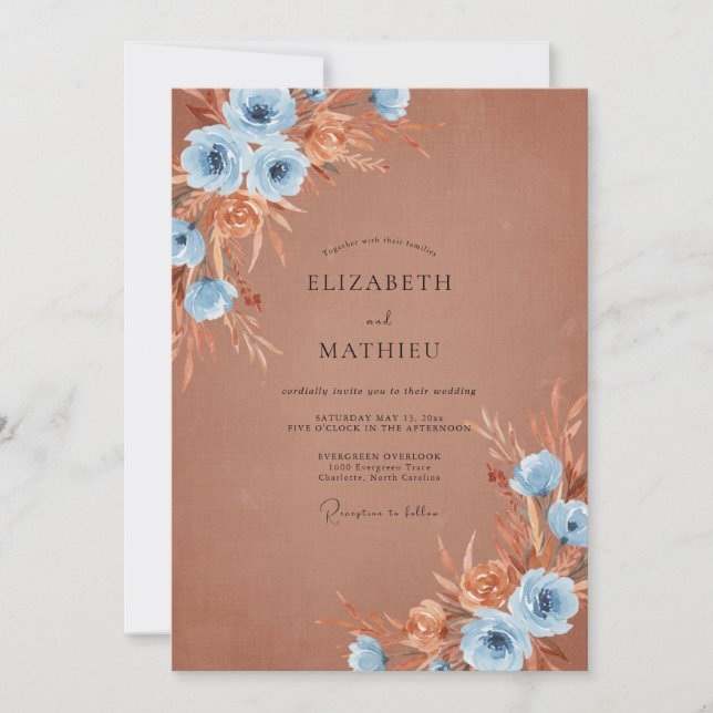 Invitation Mariage Rust Sky Blue Pampas Eucalyptus (Devant)